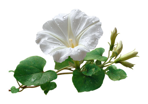 Blooming white morning glory flower nature botanical. Isolated on transparent background, png.