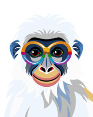 Funny monkey wearing glasses in a modern colorful vector illustration style, transparent background