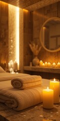 Relaxing Spa Experience with Candles and Towels in Luxurious Ambience