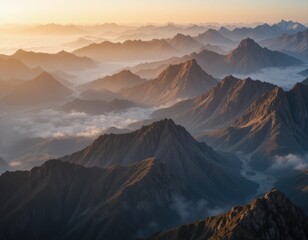 Breathtaking Mountain Landscape at Sunrise, Nature Photography, Serene Environment