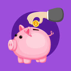 pink piggy bank with money