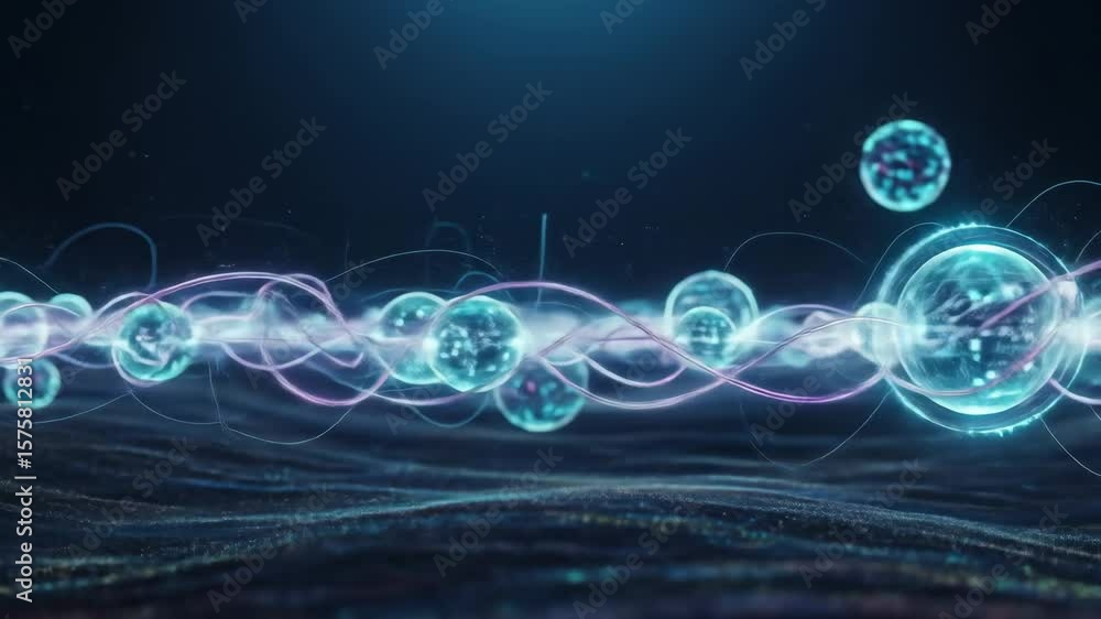 Poster glowing orbs connected by energy streams - a digital video depicts multiple glowing orbs interconnec