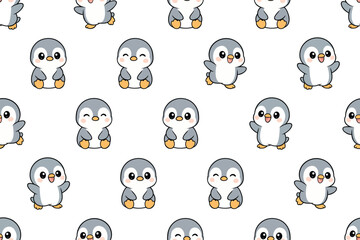 Cute Baby Penguin Seamless Pattern White Background