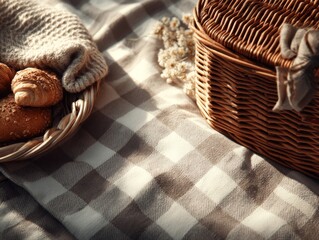 Obraz premium Warm Sunlight on a Rustic Picnic Setting