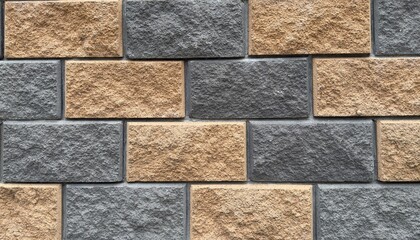 Rectangular stone block wall in gray and beige tones with natural texture — decorative background for architectural projects, interior design, and urban styling