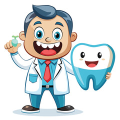 Fototapeta premium Cartoon dentist holding a tooth