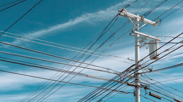Power lines utility pole overhead view - Powered by Adobe