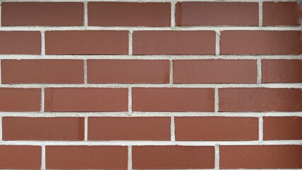 Red brick wall with white mortar and horizontal layout as background for architectural or design content