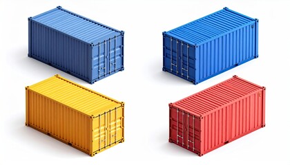 Four shipping containers in various colors