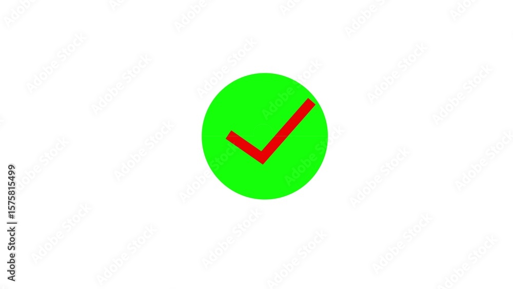 Poster bright green circle with a bold red check mark symbolizing completion confirmation and a positive re