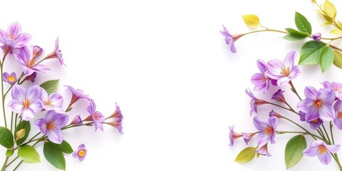 Fototapeta premium Delicate soft purple watercolor floral border on white background, art, background