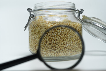 Overhead View of Organic Puffed Grain in a Glass Jar