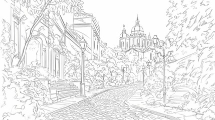Obraz premium Detailed sketch of a picturesque street scene.