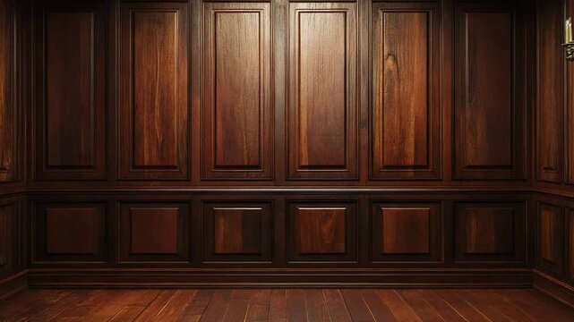 Elegant wooden room with classic wall panels and parquet floor