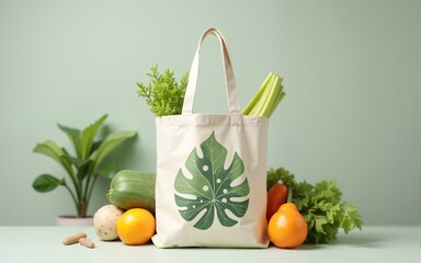 Reusable canvas tote bag eco-friendly sustainable shopping environmental protection durable natural fiber design ideal for groceries, featuring green leaf print and zero-waste lifestyle appeal