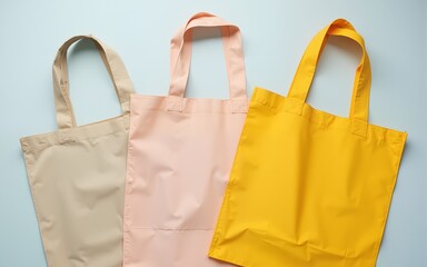 Flat lay of reusable shopping bags zero waste lifestyle sustainable living eco friendly grocery bags and tote bags. High quality