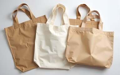 Flat lay of reusable shopping bags zero waste lifestyle sustainable living eco friendly grocery bags and tote bags. High quality