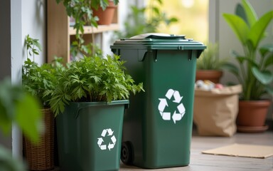Trash bin for composting with leftover from kitchen. copy space. Recycling scarps concept. Sustainable and zero waste lifestyle. High quality