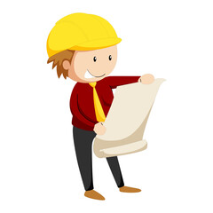 Engineer reviewing blueprint Vector Illustration