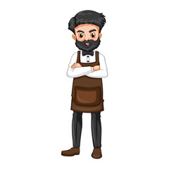Vector Illustration Confident Barista, Coffee Shop
