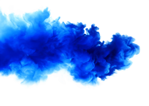 Vivid blue smoke explosion isolated on a transparent background