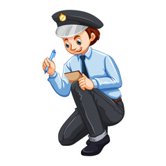 Vector Illustration Officer Writing Ticket,  Crouching
