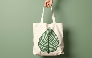 Reusable canvas tote bag eco-friendly sustainable shopping environmental protection durable natural fiber design ideal for groceries, featuring green leaf print and zero-waste lifestyle appeal