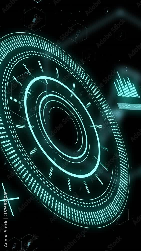 Poster animation of digital data processing and scope over black background