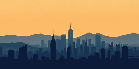 Naklejka premium Minimalist city skyline silhouette seamless pattern , landscape, illustration