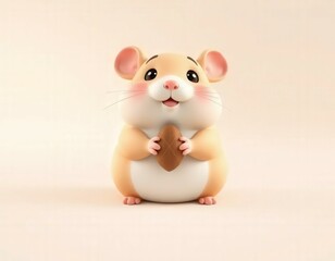 Cute 3D Cartoon Hamster Holding Sunflower Seed on Clean Background