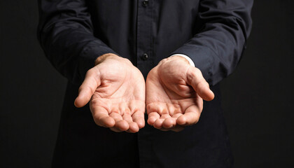 Open Hands Offering Gesture in Black Shirt