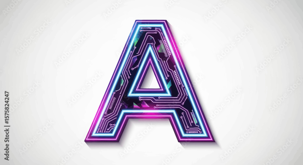 Poster vector futuristic neon letter a with circuit board design vector illustration for technology concept