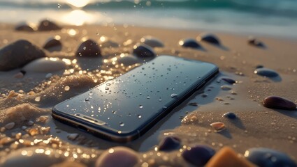 Waterproof Smartphone on Beach: Durable Tech in Sandy Wet Environment