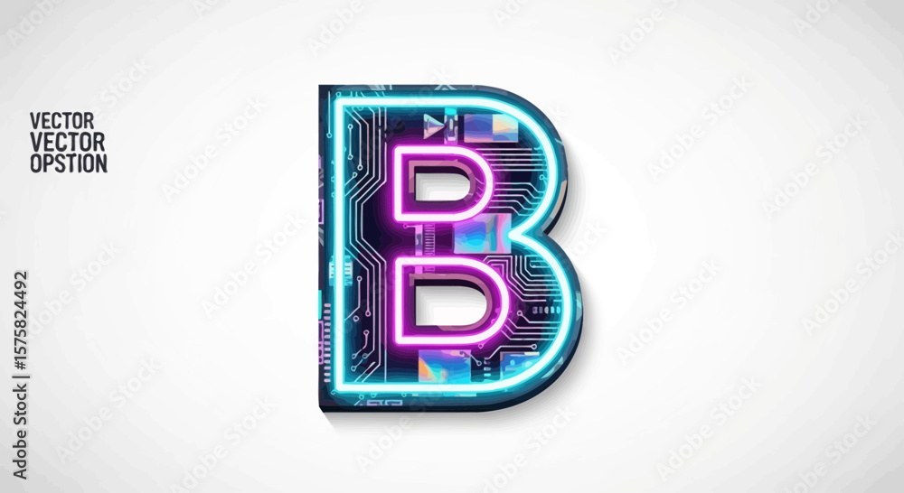 Aufkleber vector explore futuristic neon letter b design with circuit board pattern for modern technology conc