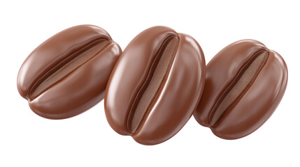 Obraz premium 3D render Three coffee beans isolated on white background