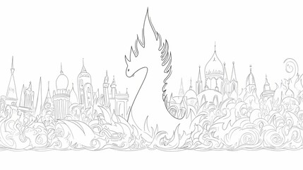 Obraz premium Detailed city skyline design with mythical creature.