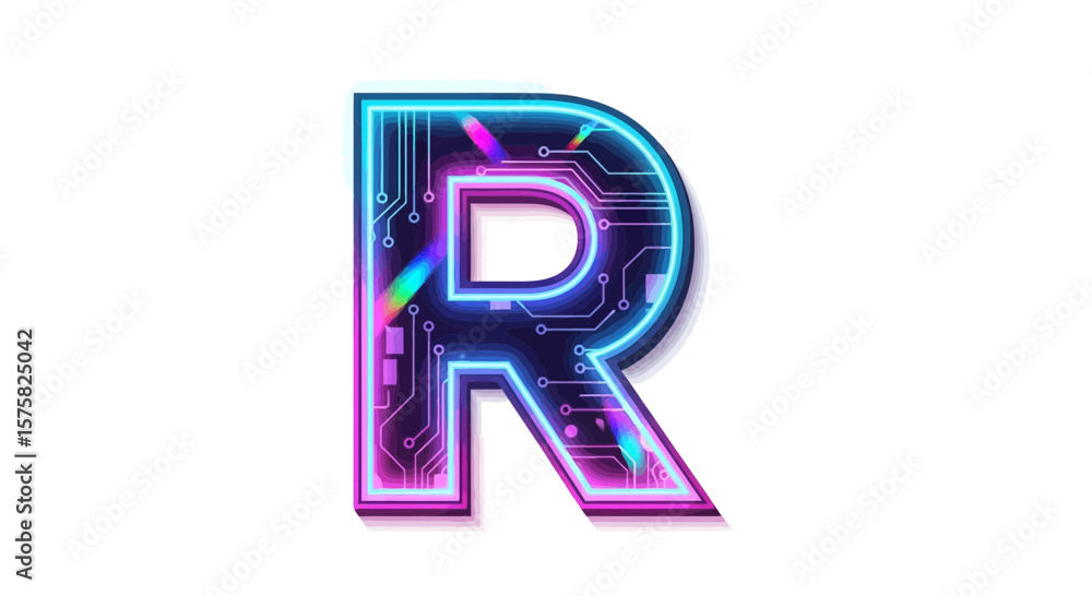 Aufkleber vector neon letter r logo design with circuit board pattern for technology company branding and digi