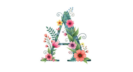 Vector floral letter a watercolor design alphabet initial with flowers and leaves for wedding invitations art print
