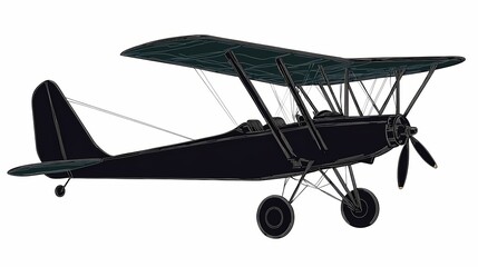 Vintage biplane illustration in black silhouette.