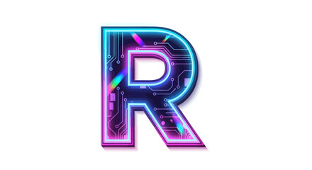 Vector neon letter r logo design with circuit board pattern for technology company branding and digital art vector