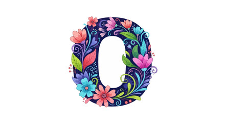 Vector floral letter o design with watercolor flowers leaves and swirls for wedding invitations and decoration