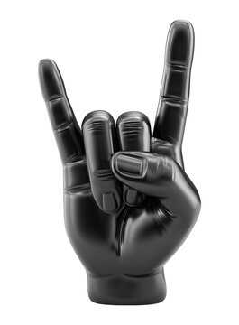 Chrome hand rock and roll sign on transparent background