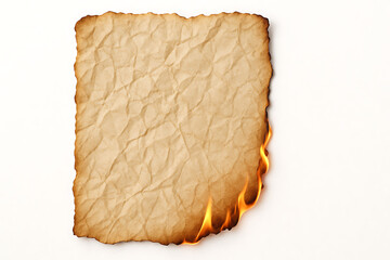 burning old crumpled paper texture isolated on background transparent png
