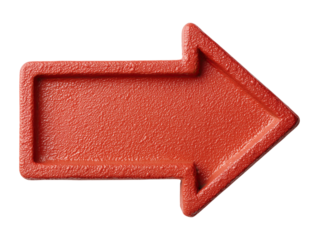 Vivid red arrow pointing right on transparent background