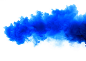 Vibrant blue smoke plume isolated on a transparent background