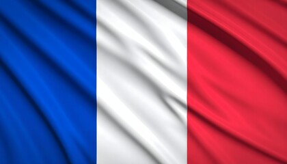 Close up of the waving flag of France, the Tricolore. Realistic fabric texture. A symbol of French patriotism, European culture, and national identity.