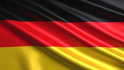Obraz premium Close up of the waving flag of Germany. Realistic fabric texture with black, red, and gold stripes. A symbol of German patriotism, culture, and national identity.