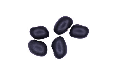 Black beans isolated on white background. Close-up top view (Urad beans, Black beans, Mung beans). Dried vegetable seeds.
