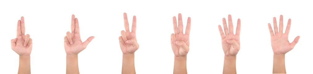 Set of Asian male hand gestures to show symbols, isolated on white background