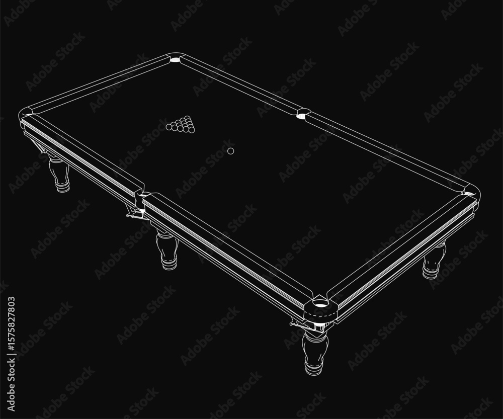 Aufkleber a 3d model of a billiard table with a black background features a rectangular shape and white cloth 